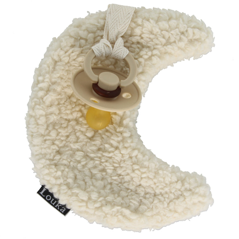 Louka Speendoekje maan beige - Handgemaakt knuffeldoekje van zachte teddy katoen - Veilig alternatief voor speenkoord - Perfect kraamcadeau voor baby's
