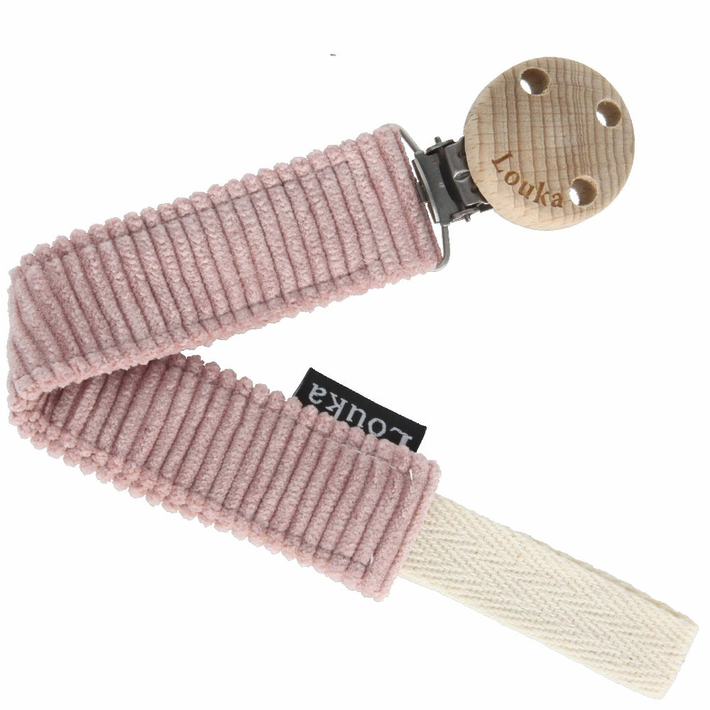 Speenkoord rib oud roze met naam – Loukadesign