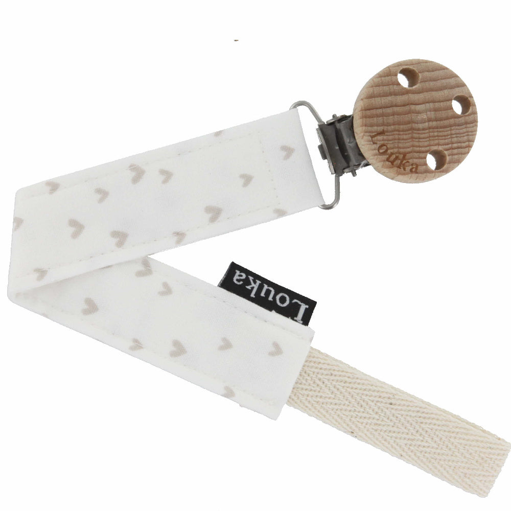 Louka speenkoord ecru met mini hartjes – gepersonaliseerd babycadeau